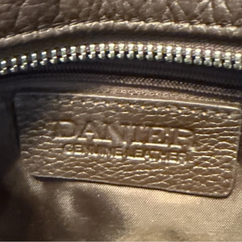 Danier Dark Brown Pebbled Leather Crossbody Bag Adjustable Strap Multi Pocket